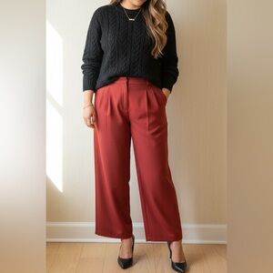 Abercrombie & Fitch Curve Love Pleated Wide-Leg Pants - Rust Red (Size 34/ 18L)